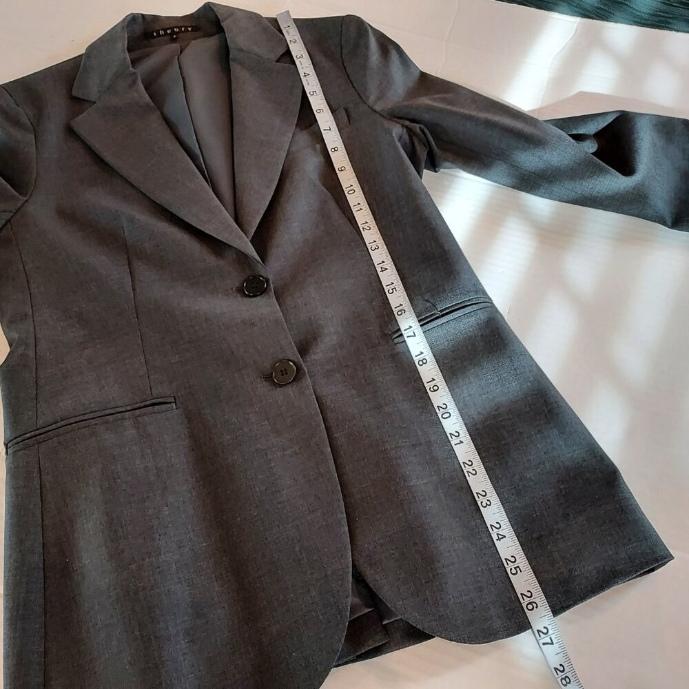 Theory Two Button Wool Blend Gray Blazer Size 8 - image 2